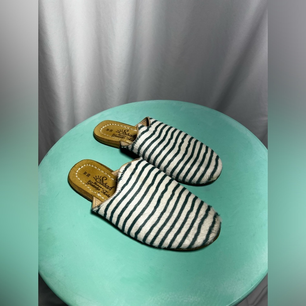 Sabah Striped White and Black Slip-On Mules
